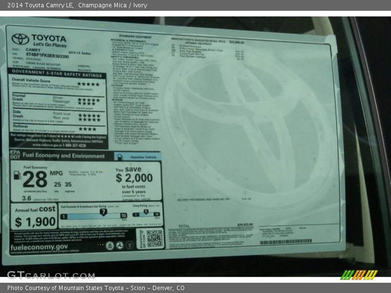 Champagne Mica / Ivory 2014 Toyota Camry LE