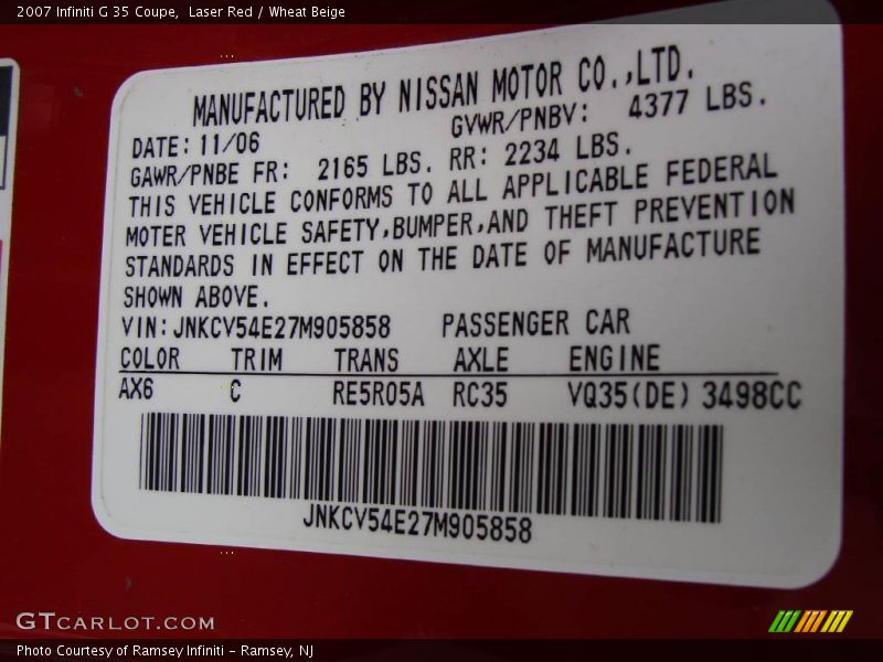 Laser Red / Wheat Beige 2007 Infiniti G 35 Coupe