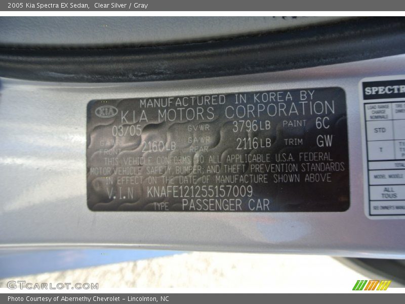 Clear Silver / Gray 2005 Kia Spectra EX Sedan