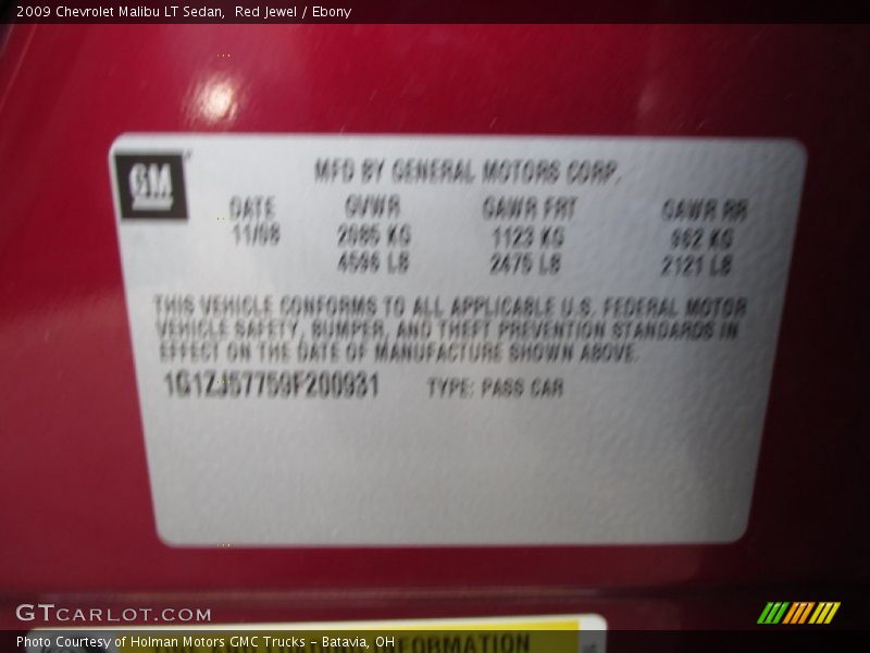 Red Jewel / Ebony 2009 Chevrolet Malibu LT Sedan