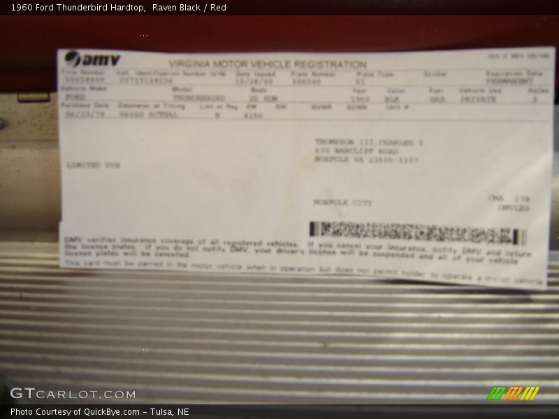 Raven Black / Red 1960 Ford Thunderbird Hardtop