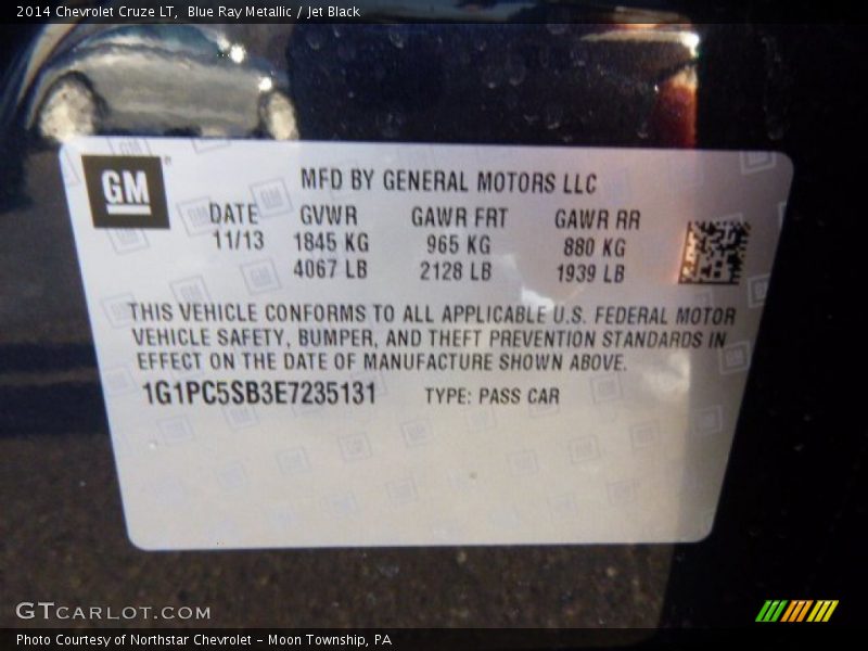 Blue Ray Metallic / Jet Black 2014 Chevrolet Cruze LT