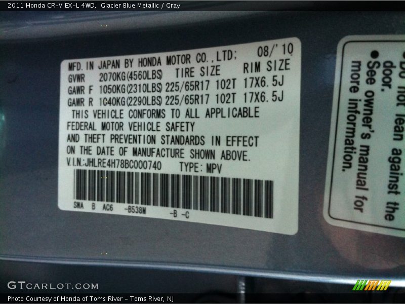 Glacier Blue Metallic / Gray 2011 Honda CR-V EX-L 4WD