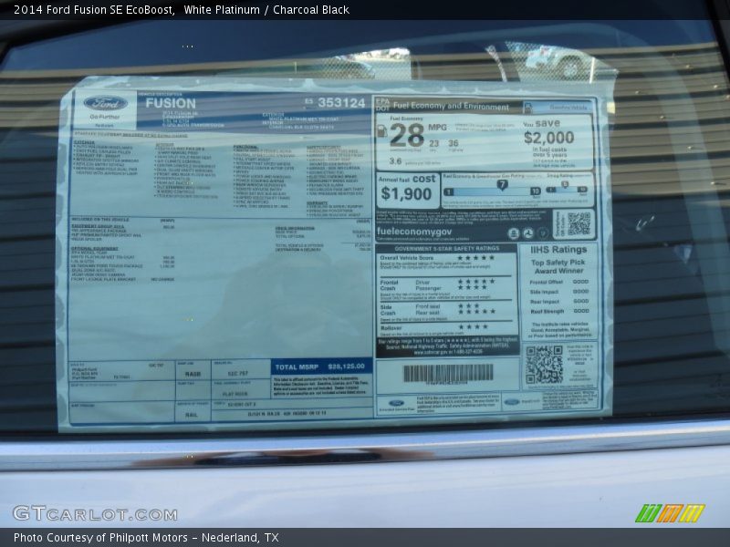 White Platinum / Charcoal Black 2014 Ford Fusion SE EcoBoost