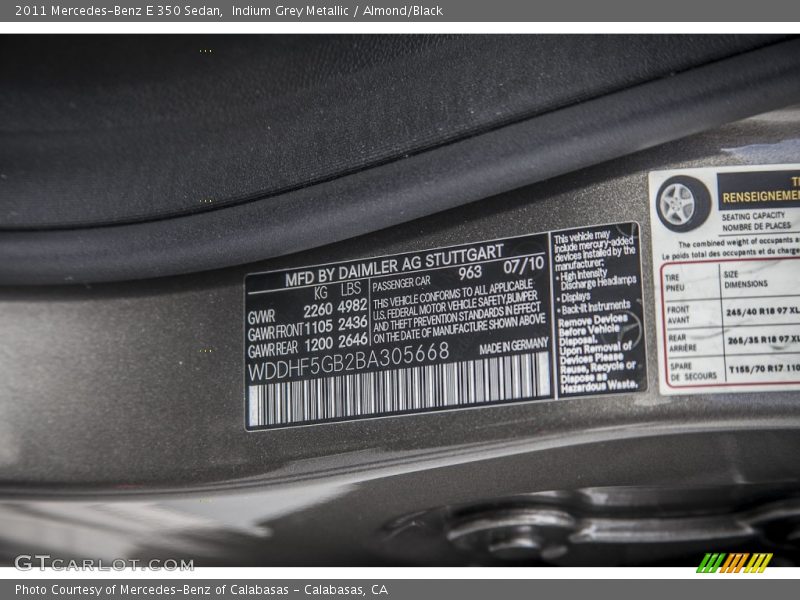 Indium Grey Metallic / Almond/Black 2011 Mercedes-Benz E 350 Sedan