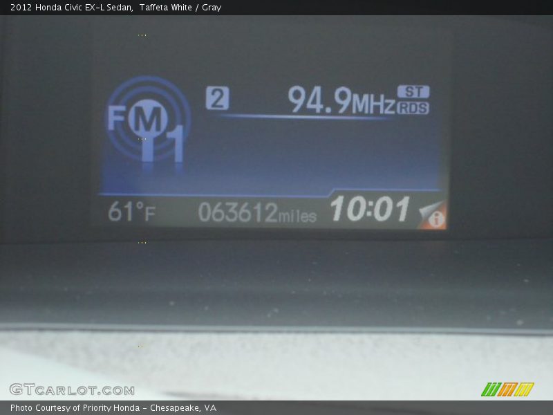 Taffeta White / Gray 2012 Honda Civic EX-L Sedan