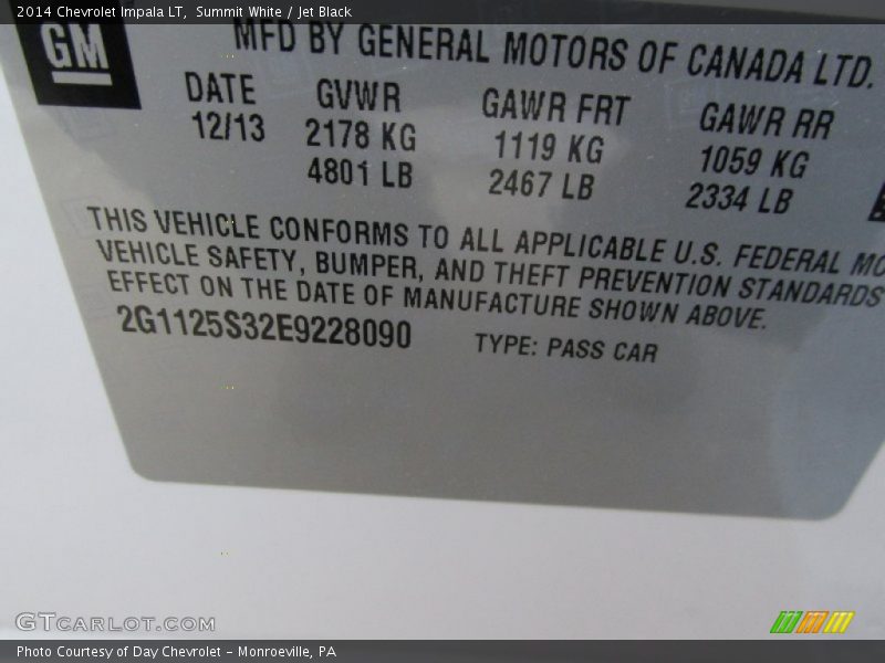 Summit White / Jet Black 2014 Chevrolet Impala LT