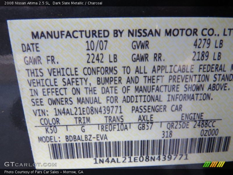 Dark Slate Metallic / Charcoal 2008 Nissan Altima 2.5 SL