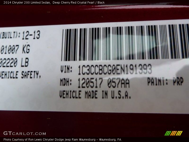 Deep Cherry Red Crystal Pearl / Black 2014 Chrysler 200 Limited Sedan