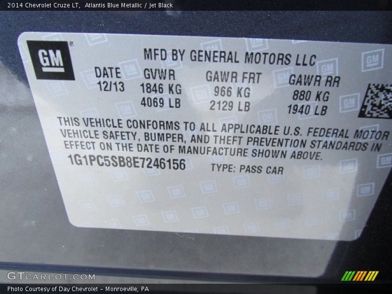 Atlantis Blue Metallic / Jet Black 2014 Chevrolet Cruze LT