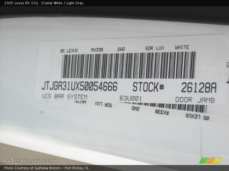 Crystal White / Light Gray 2005 Lexus RX 330