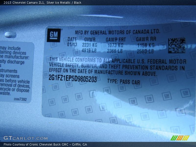 Silver Ice Metallic / Black 2013 Chevrolet Camaro ZL1