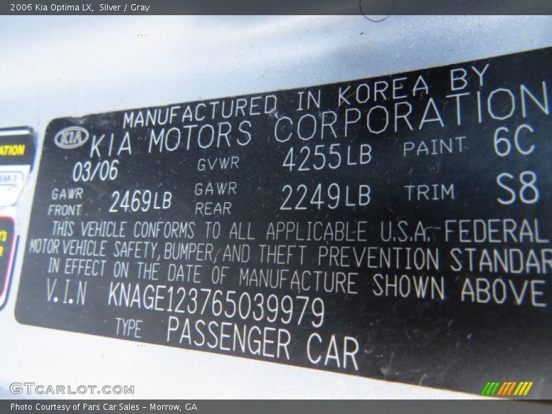 Silver / Gray 2006 Kia Optima LX
