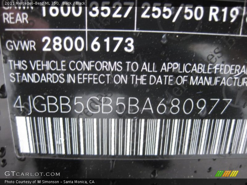 Black / Black 2011 Mercedes-Benz ML 350