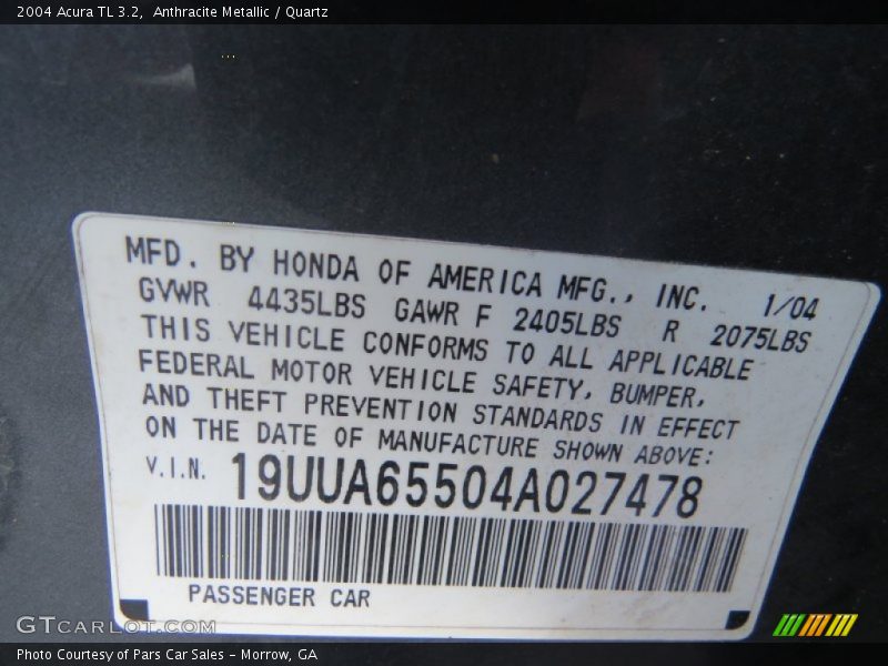 Anthracite Metallic / Quartz 2004 Acura TL 3.2