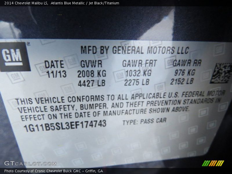 Atlantis Blue Metallic / Jet Black/Titanium 2014 Chevrolet Malibu LS