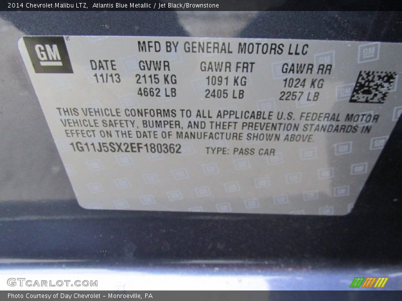 Atlantis Blue Metallic / Jet Black/Brownstone 2014 Chevrolet Malibu LTZ