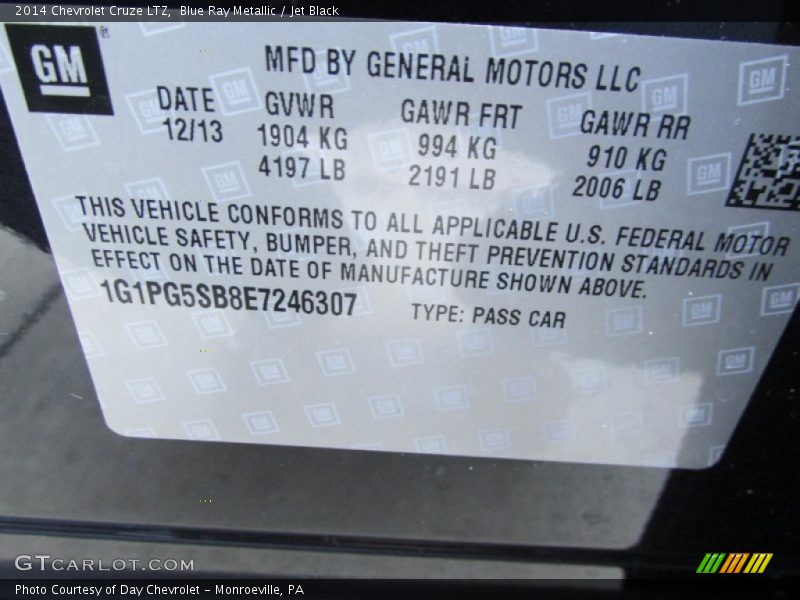 Blue Ray Metallic / Jet Black 2014 Chevrolet Cruze LTZ