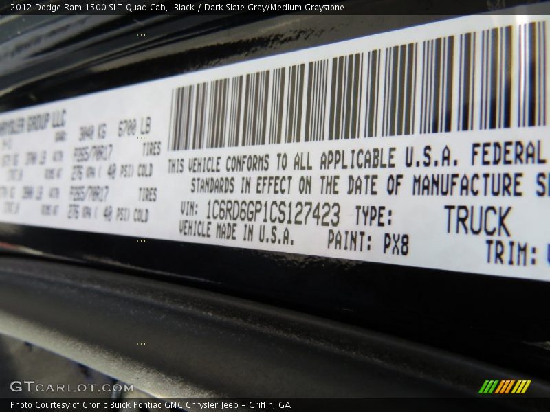 Black / Dark Slate Gray/Medium Graystone 2012 Dodge Ram 1500 SLT Quad Cab