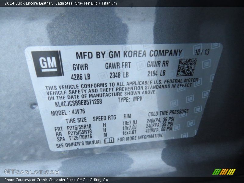 Satin Steel Gray Metallic / Titanium 2014 Buick Encore Leather