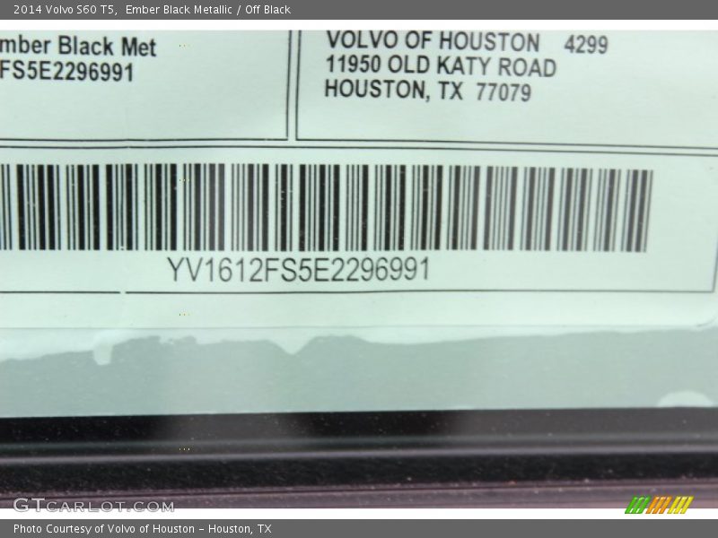 Ember Black Metallic / Off Black 2014 Volvo S60 T5