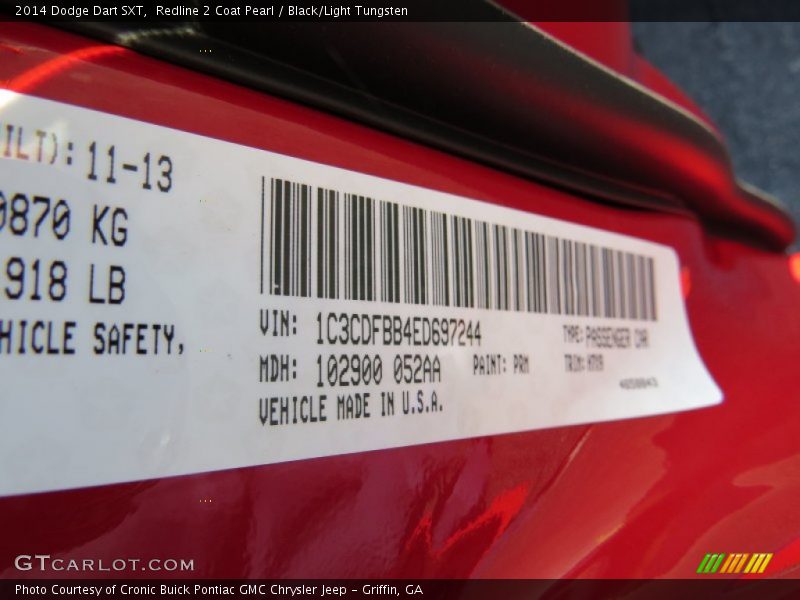 Redline 2 Coat Pearl / Black/Light Tungsten 2014 Dodge Dart SXT