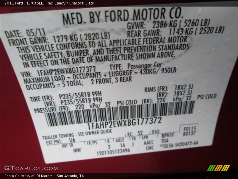 Red Candy / Charcoal Black 2011 Ford Taurus SEL