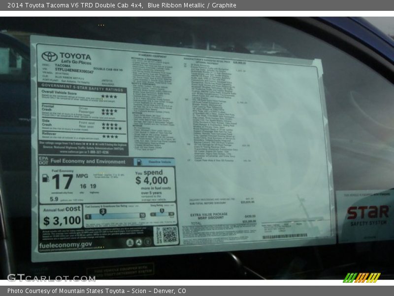  2014 Tacoma V6 TRD Double Cab 4x4 Window Sticker