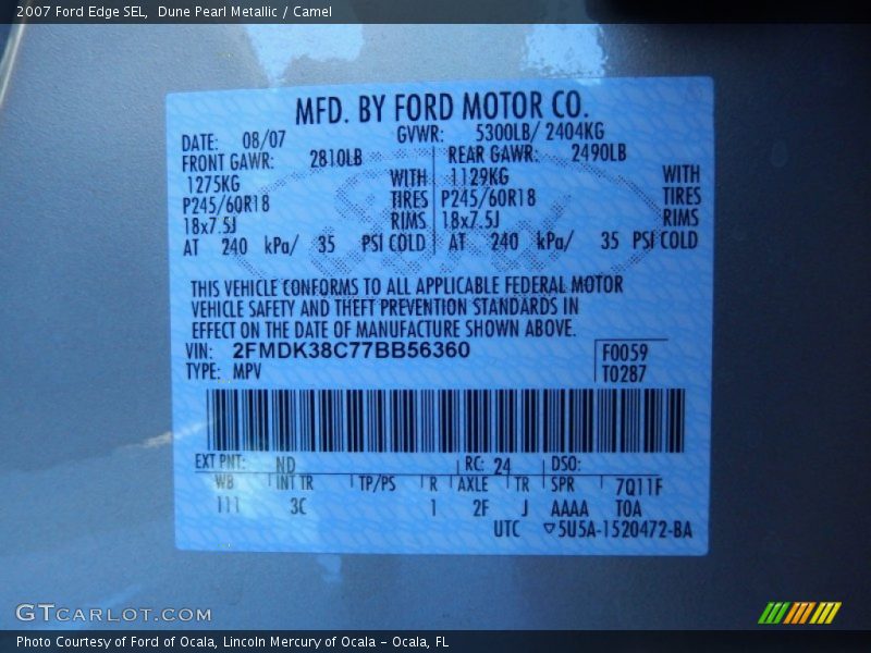 Dune Pearl Metallic / Camel 2007 Ford Edge SEL