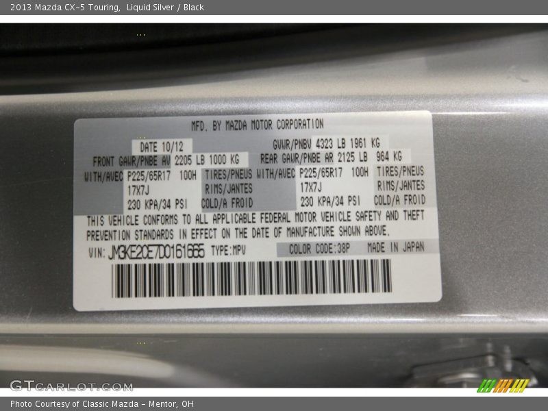 Liquid Silver / Black 2013 Mazda CX-5 Touring