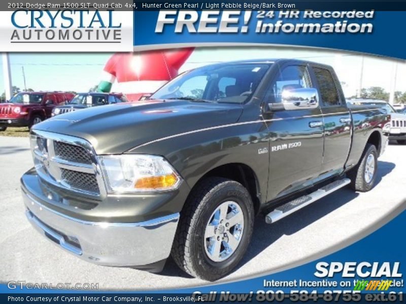 Hunter Green Pearl / Light Pebble Beige/Bark Brown 2012 Dodge Ram 1500 SLT Quad Cab 4x4