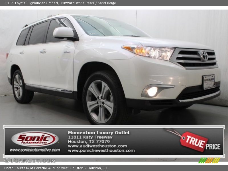 Blizzard White Pearl / Sand Beige 2012 Toyota Highlander Limited