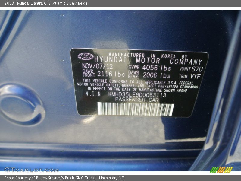 Atlantic Blue / Beige 2013 Hyundai Elantra GT