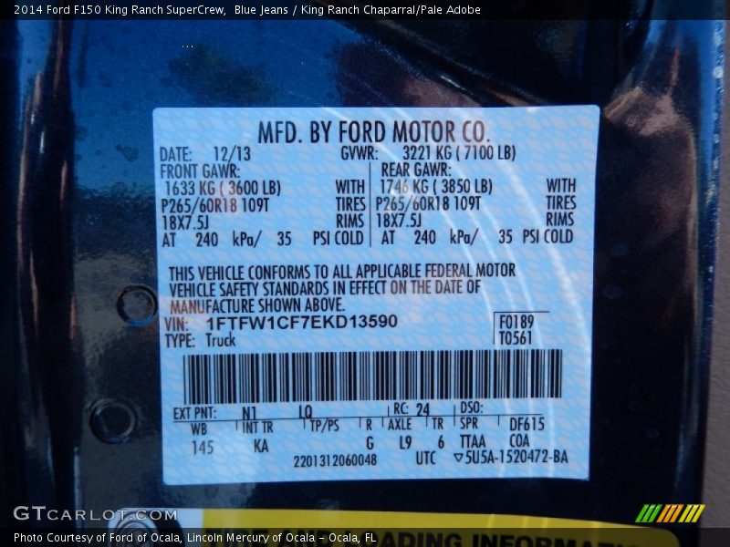 Blue Jeans / King Ranch Chaparral/Pale Adobe 2014 Ford F150 King Ranch SuperCrew