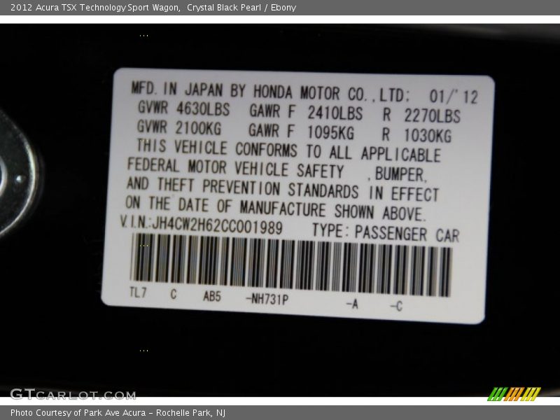 Crystal Black Pearl / Ebony 2012 Acura TSX Technology Sport Wagon