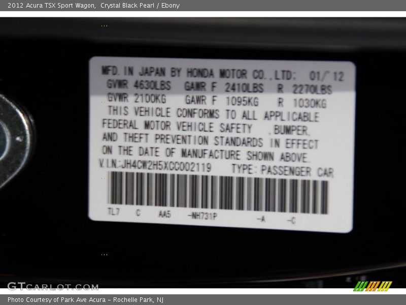 Crystal Black Pearl / Ebony 2012 Acura TSX Sport Wagon