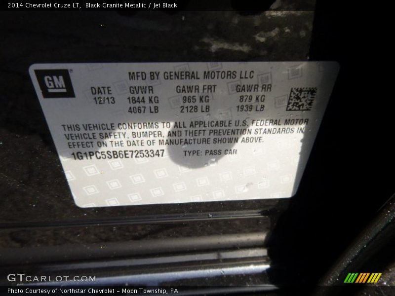 Black Granite Metallic / Jet Black 2014 Chevrolet Cruze LT