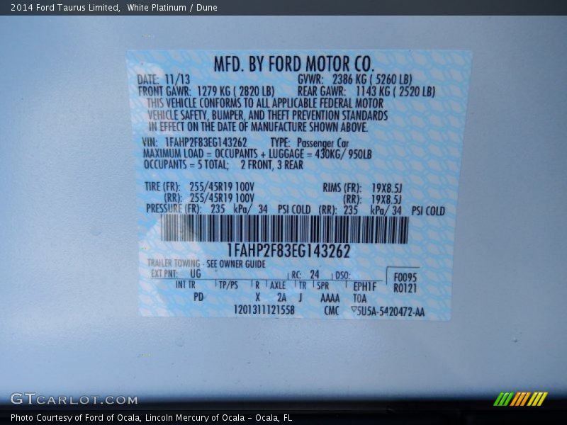 White Platinum / Dune 2014 Ford Taurus Limited