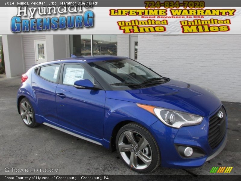 Marathon Blue / Black 2014 Hyundai Veloster Turbo