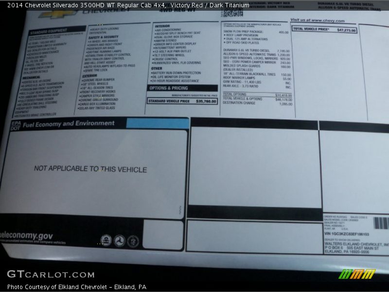  2014 Silverado 3500HD WT Regular Cab 4x4 Window Sticker
