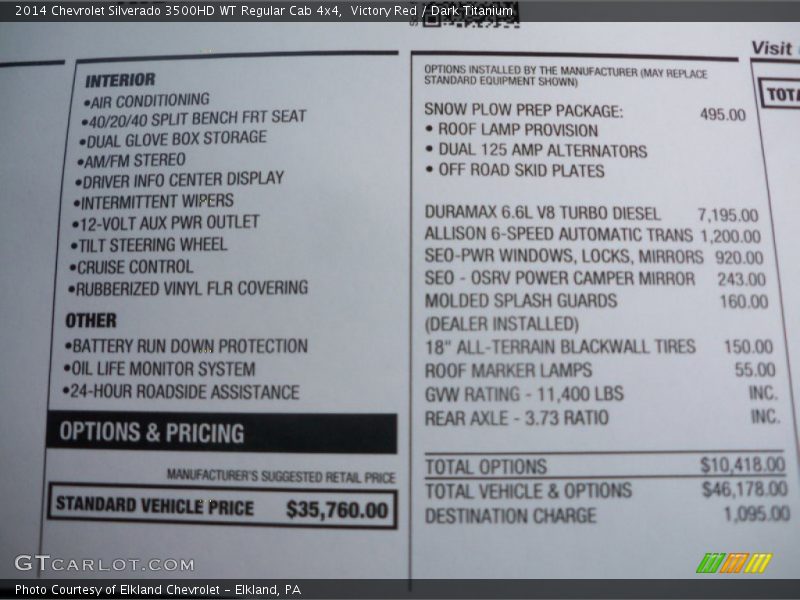  2014 Silverado 3500HD WT Regular Cab 4x4 Window Sticker