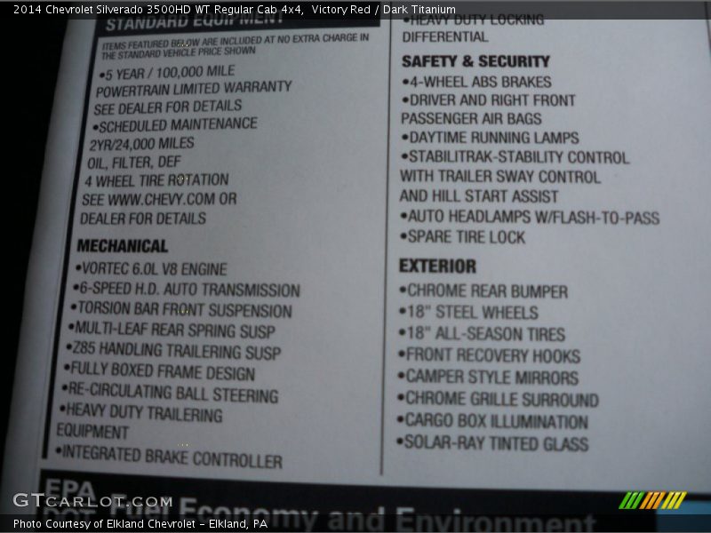  2014 Silverado 3500HD WT Regular Cab 4x4 Window Sticker
