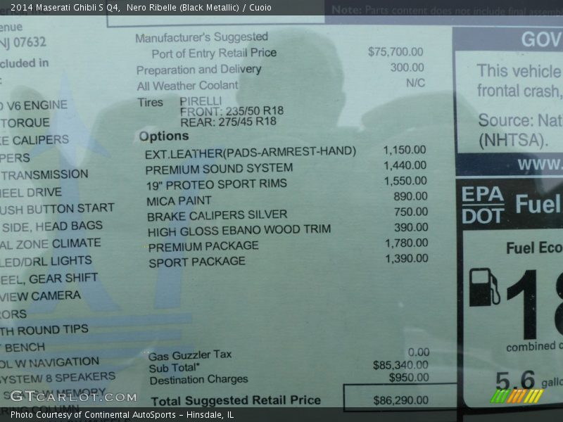  2014 Ghibli S Q4 Window Sticker