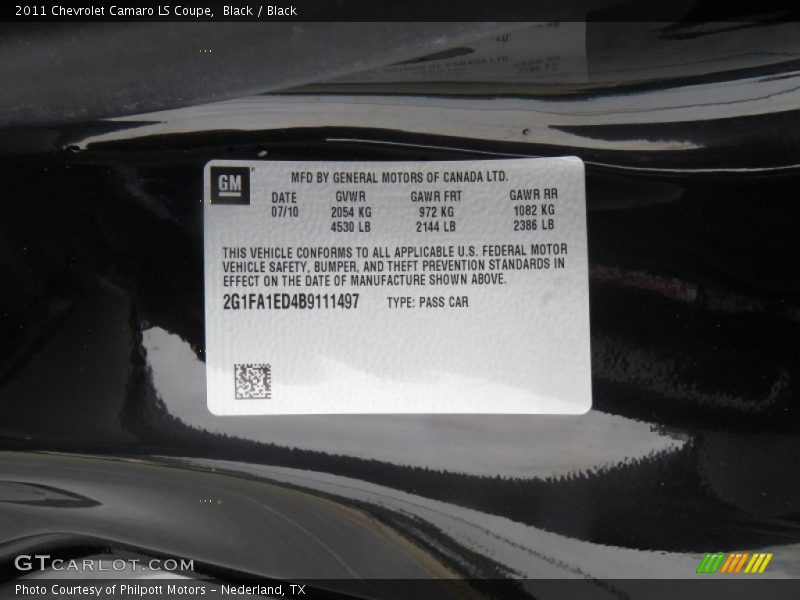 Black / Black 2011 Chevrolet Camaro LS Coupe