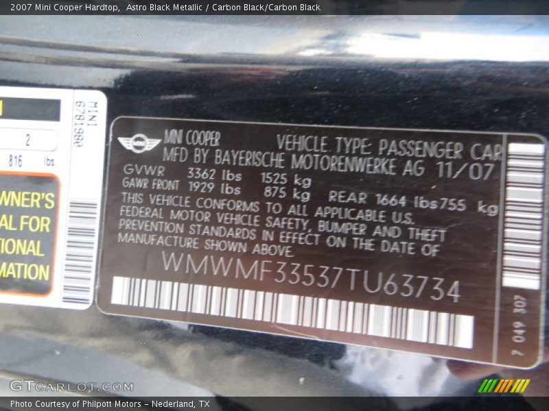 Astro Black Metallic / Carbon Black/Carbon Black 2007 Mini Cooper Hardtop