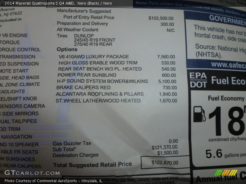  2014 Quattroporte S Q4 AWD Window Sticker
