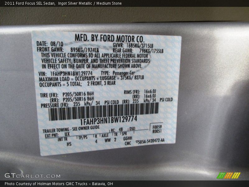Ingot Silver Metallic / Medium Stone 2011 Ford Focus SEL Sedan
