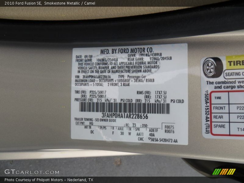Smokestone Metallic / Camel 2010 Ford Fusion SE