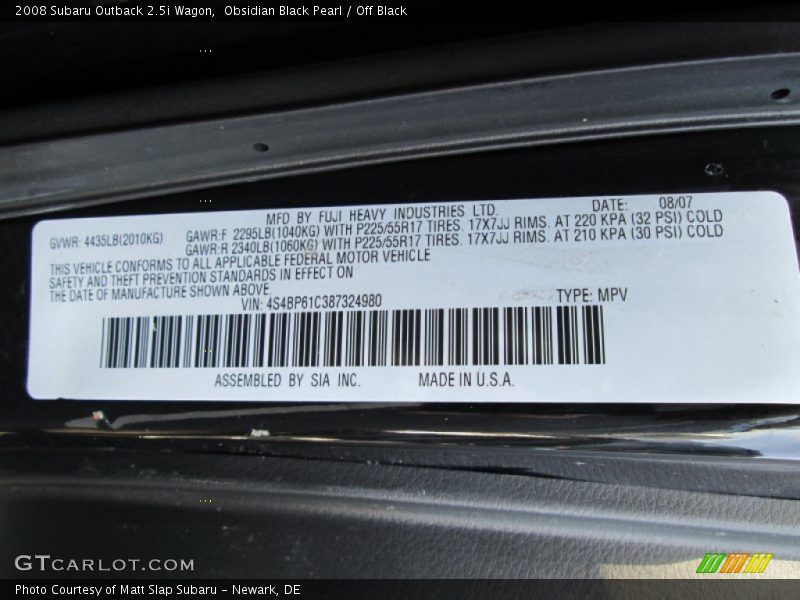 Obsidian Black Pearl / Off Black 2008 Subaru Outback 2.5i Wagon
