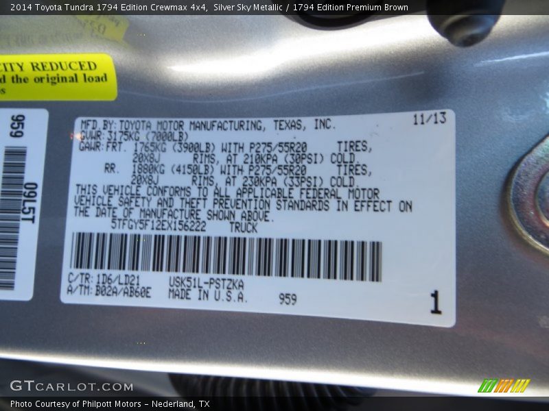 Silver Sky Metallic / 1794 Edition Premium Brown 2014 Toyota Tundra 1794 Edition Crewmax 4x4